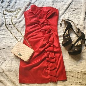 Gunne Sax 2 Red ruffle Strapless Bodycon